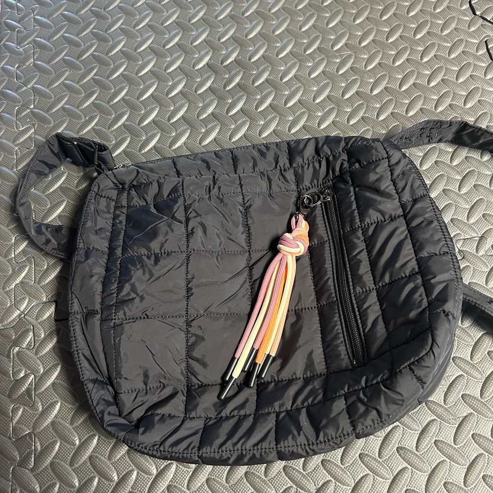 Quilted Gray Crossbody Bag with Tassel